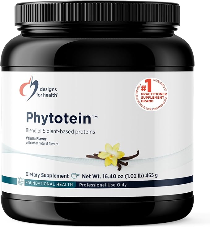 Designs for Health Phytotein Vegan Protein Powder - 20g Organic Rice Sacha Inchi Pumpkin Seed Sunflower Seed &amp Pea Protein Powder Blend - Creamy Texture Vanilla Plant Protein (465g)