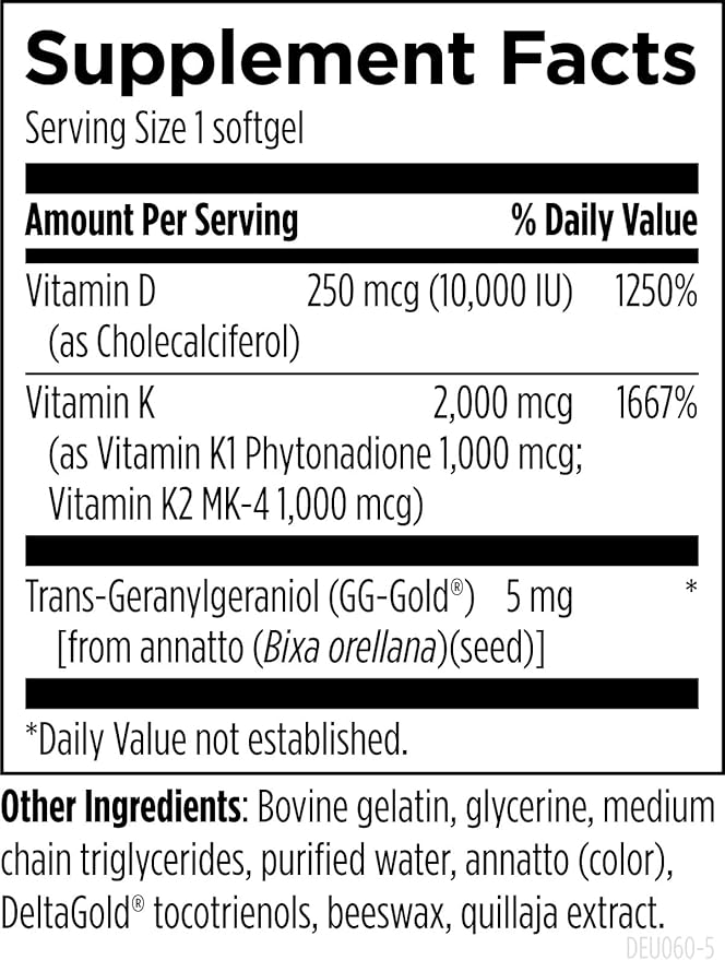 Designs for Health D-Evail 10K - 10000 IU Vitamin D Supplement with Vitamin K (K1 K2 as MK-4) + GG - Bone Cardiovascular + Immune Support - Improved Bioavailability Vitamin D3 (60 Softgels)