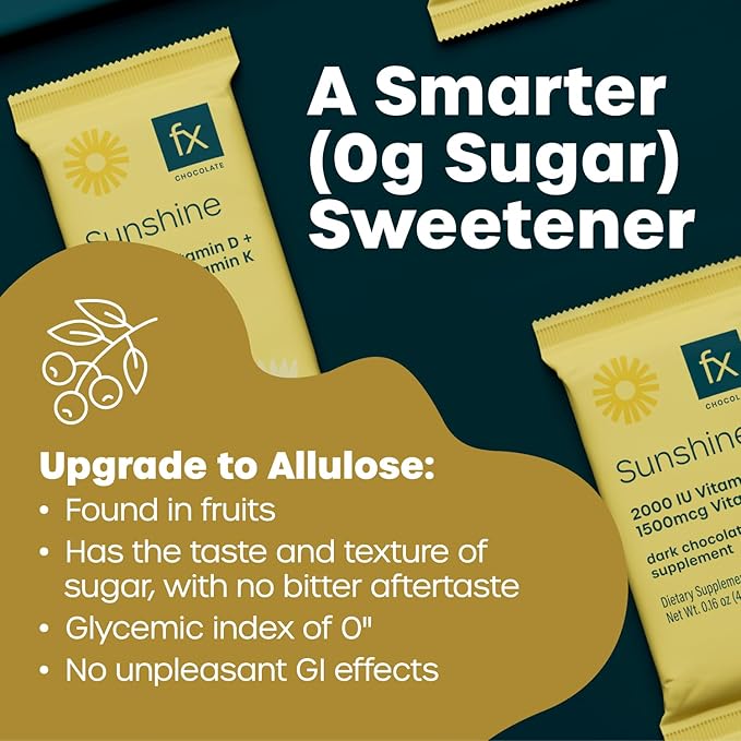 Fx Chocolate Sunshine - Vitamin D Sugar Free Chocolate for Mood Immune &amp Bone Support - 2000 IU D3 with Vitamin K Keto (30 Pieces)