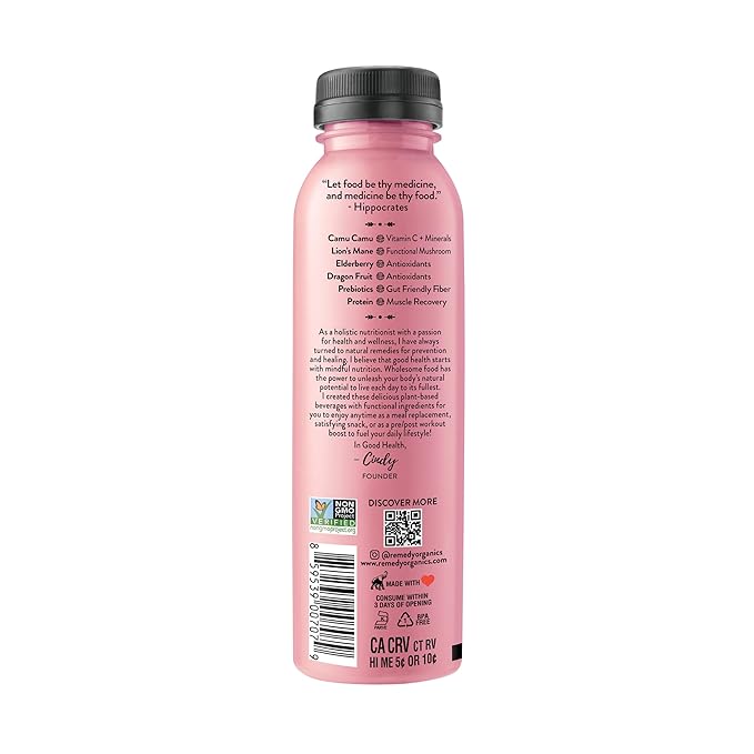 Remedy Organics Berry Immunity 12-Pack | Plant Based 20g Protein Shakes Ready to Drink | USDA Organic Gluten Free Dairy Free Soy Free