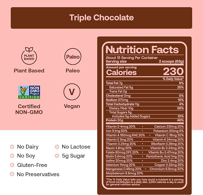 Happy Viking Plant-Based Protein Powder +100 Superfoods Chocolate Meal Replacement Shake Created by Venus Williams 30g Plant Protein 10g Fiber Vegan Gluten-Free Non-GMO 15 Meals