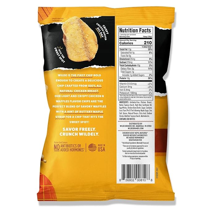 WILDE Protein Chips Chicken &amp Waffles High Protein Snacks for Adults Keto Chips Gluten Free Low Carb Snack Box Made with Real Ingredients 1.34oz Bags Pack of 12