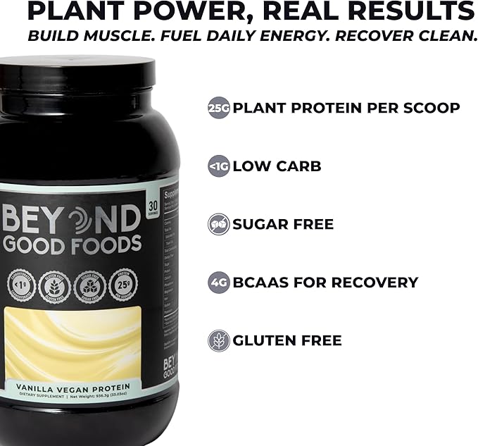 Vegan Protein Powder Pea &amp Brown Rice Protein Low Carb Vegan Friendly Gluten Lactose &amp Soy Free Sugar Free Clean Nutrition No Bloating Vanilla - Naturally Flavored
