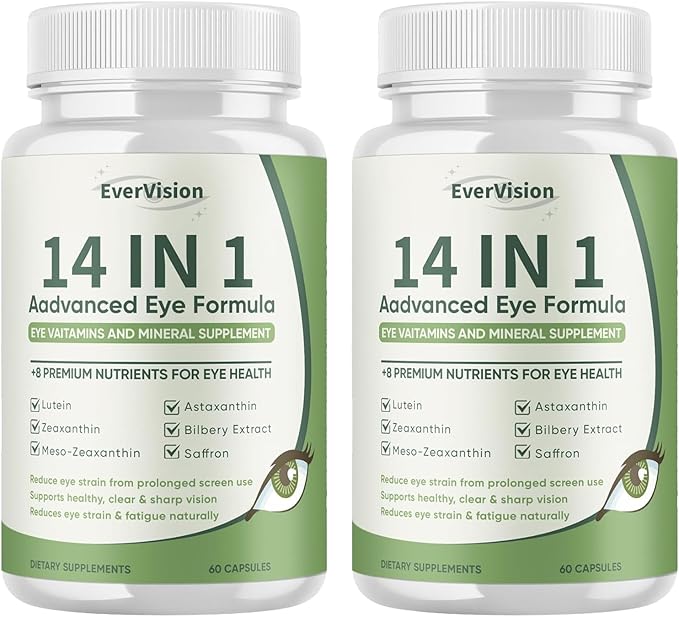 14 in 1 Advanced Eye Formula - Eye Vitamins &amp Minerals Supplement with Lutein Zeaxanthin Astaxanthin Bilberry Zinc 14-in-1 Formula for Eye Health Support - 60 Capsules (2)