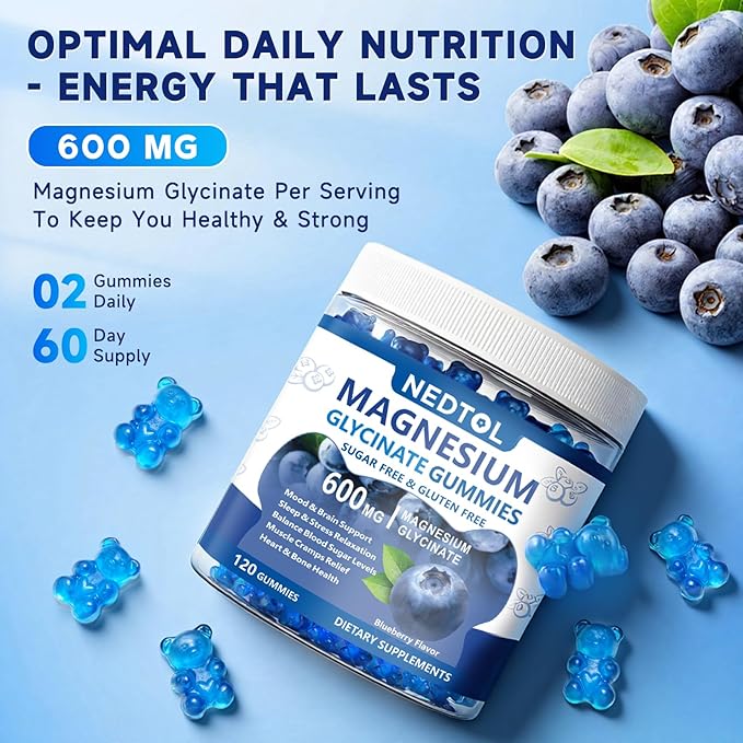 Magnesium Glycinate Gummies 600mg Sugar Free Magnesium Potassium Supplement for Adults with Magnesium L-Threonate Vitamin D B6and CoQ10 for Sleep Body Support and Relaxation120 Count