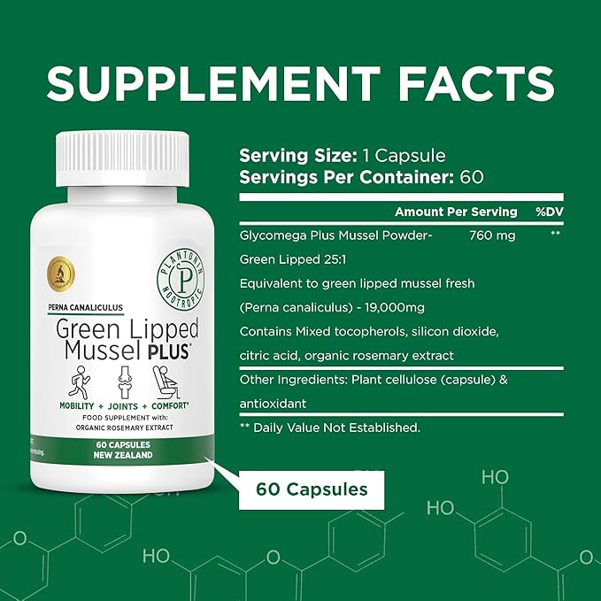 New Zealand - Green Lipped Mussel for Humans - Dried Freeze Perna Canaliculus with Omega 3 - Support Joint Mobility &amp Circulation - Non GMO &amp Gluten – 60 Capsules