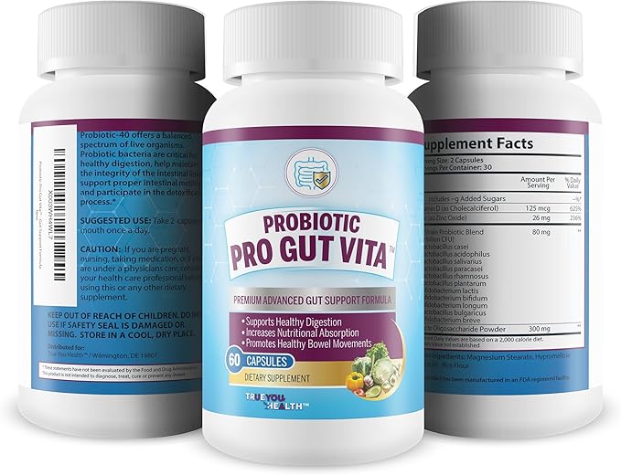 Probiotic Pro Gut Vita - Gut Health Support Probiotic &amp Vitamin Formula - Promote Healthy Digestion Nutrient Absorption Bowel Movements - Help Improve Gut Microbiome for Additional Health Benefi
