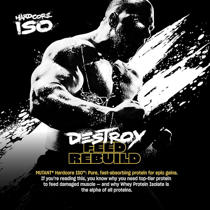 Mutant Hardcore ISO Whey Protein Isolate Powder Acts Fast to Help Recover Build Muscle Bulk and Strength 1.6 lb Vanilla Ice Cream