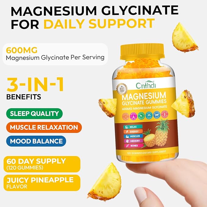 Magnesium Glycinate Gummies 600mg Sugar Free Chewable Magnesium Gummies for Men &amp Women Supports Evening Routine &amp Inner Balance No Melatonin Gluten Free Non GMO Vegan 60 Days Supply