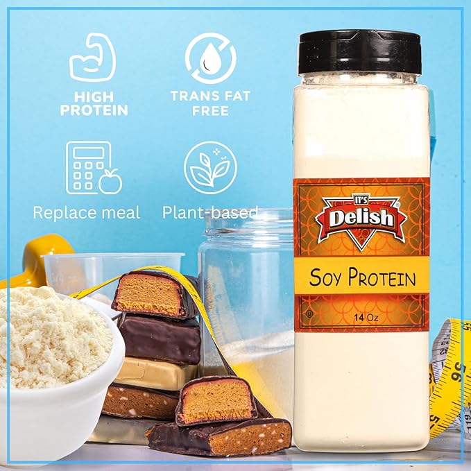 It's Delish Soy Protein Powder 14 OZ Large Jar | Plant-Based Bulk Protein Powder Unflavored for Drinks Shakes Meal Replacement | No Sugar Added Vegan Gluten &amp Milk Free Keto Kosher
