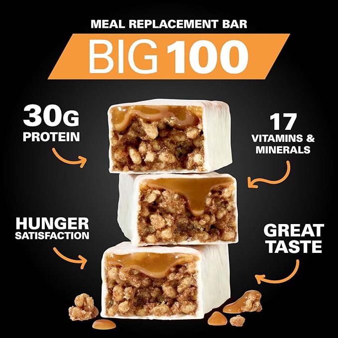 MET-Rx Big 100 Colossal Protein Bars Vanilla Caramel Churro Meal Replacement Bars Brown 9 Count