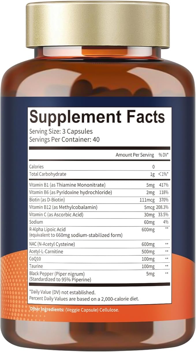 Totaria R Alpha Lipoic Acid 600mg - Stabilized ALA Supplement for Neuropathy Support Capsules Nerve Health Nervous System and Antioxidant Non-GMO Gluten Free Vegan Safe 120 Counts