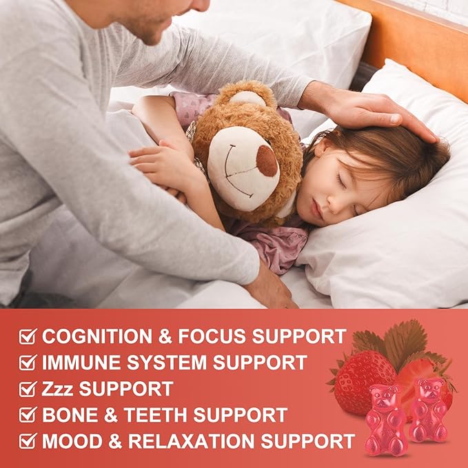 Magnesium Glycinate Gummies for Kids &amp Adults - Relaxation &amp Cognition Support - 400/200mg Magnesium Supplement with L-Theanine B6 D3 &amp K2 - Vegan Sugar Free Strawberry Flavor 60 Ct (