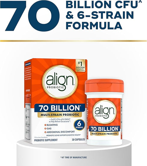 Align Probiotic 70 Billion CFU 6 Strain Blend Probiotics for Women and Men Daily Probiotics for Digestive Health Helps Relieve Occasional Bloating &amp Gas 30 Capsules