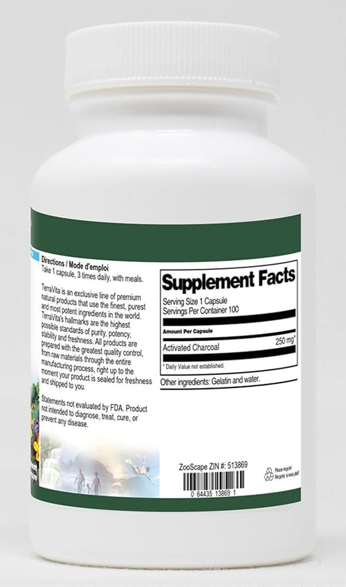 Activated Charcoal - 250 mg (100 Capsules ZIN: 513869)