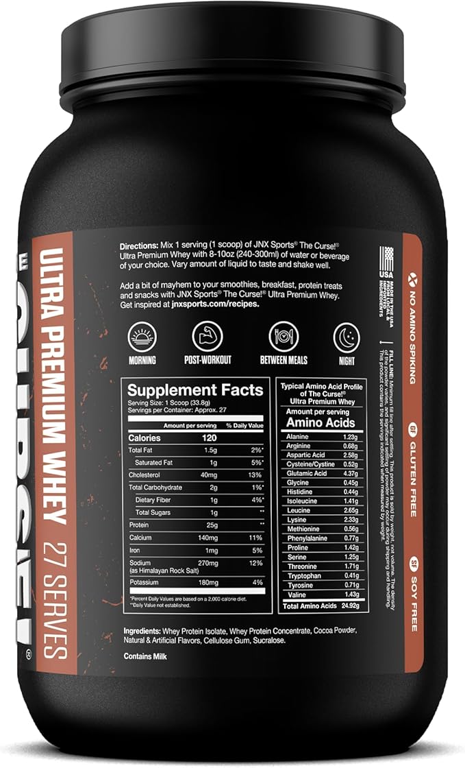 JNX SPORTS The Curse! Ultra Premium Whey Protein Powder Double Chocolate 2lb | 25g Protein Per Serve Primary Source Whey Isolate