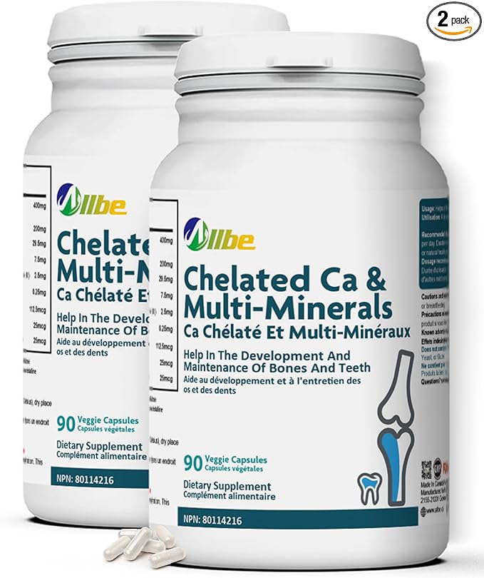 Chelated Ca &amp Multi-Minerals Capsules 400mg Calcium and 200mg Magnesium with 7.5mg Zinc Supplements 2 Packs of 90 Bones and Teeth Support Capsules Serving Size: 2 60 Days Supply