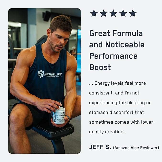 SteelFit Creatine HMB Powder - 5g Creapure Creatine Monohydrate Powder 3g myHMB &amp 1000 IU Vitamin D - Workout Supplement Supports Muscle Growth Strength Recovery &amp Energy - Unflavored 30 S