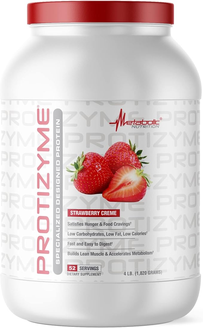 Metabolic Nutrition Protizyme 100% Whey Protein Powder High Protein Low Carb Low Fat Whey Protein Digestive Enzymes 24 Essential Vitamins and Minerals 4 Pound (52 ser)