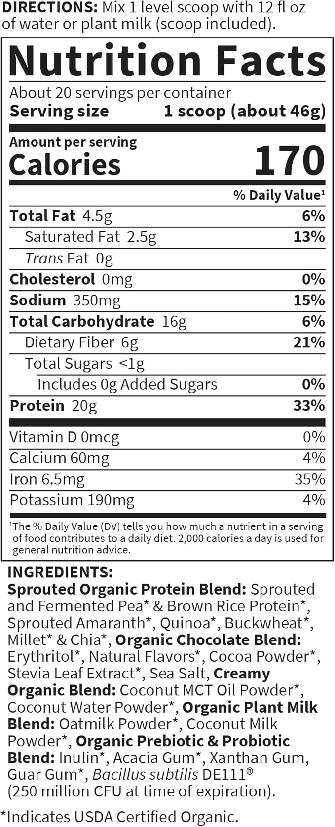 Garden of Life Creamy Plant Protein + Oat Milk Powder + Chocolate Flavor Vegan Protein Powder – Plant Based Prebiotics &amp Probiotics Gluten-Free Non-GMO Chocolate Brownie Flavor 2 LBS