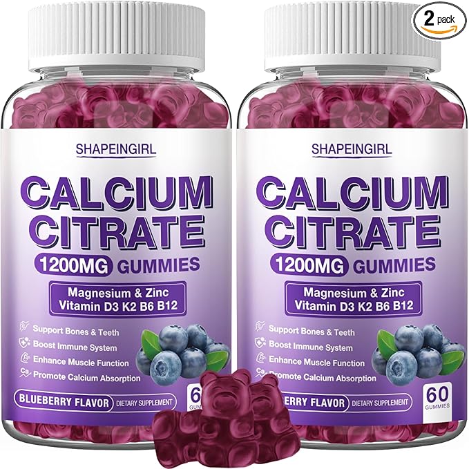 1200mg Calcium Citrate with Vitamin D3 K2 B6 &amp B12 Calcium Supplements for Women &amp Men Plus Magnesium Zinc for Bones Muscle &amp Immune Support High Absorption 120 Calcium Gummies Blueb
