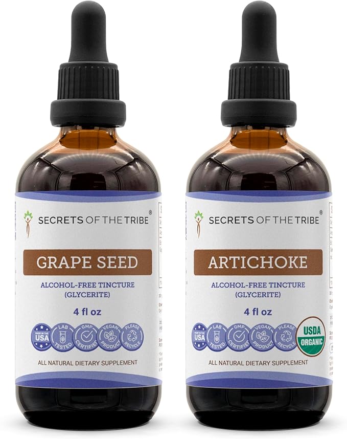 Secrets of the Tribe Grape Seed and Artichoke Liquid Extract (2 pcs.) | Alcohol-Free Tinctures | Grape (Vitis vinifera) Dried Seed and Artichoke (Cynara scolymus) Dried Leaf (2x4 fl oz)