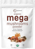 Micro Ingredients Organic Mega Mushroom Powder10 Ounce (284 Days Supply) | 10 in 1 Complex Formula for Immune System Booster | Chaga Lions Mane Cordyceps Reishi &amp More | Filler Free Vegan