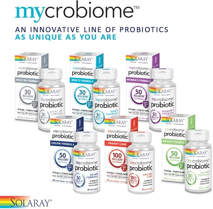 SOLARAY Mycrobiome Probiotic Urgent Care | Formulated to Support Healthy Digestion Immune Function &amp More | 100 Billion CFU | 30 VegCaps