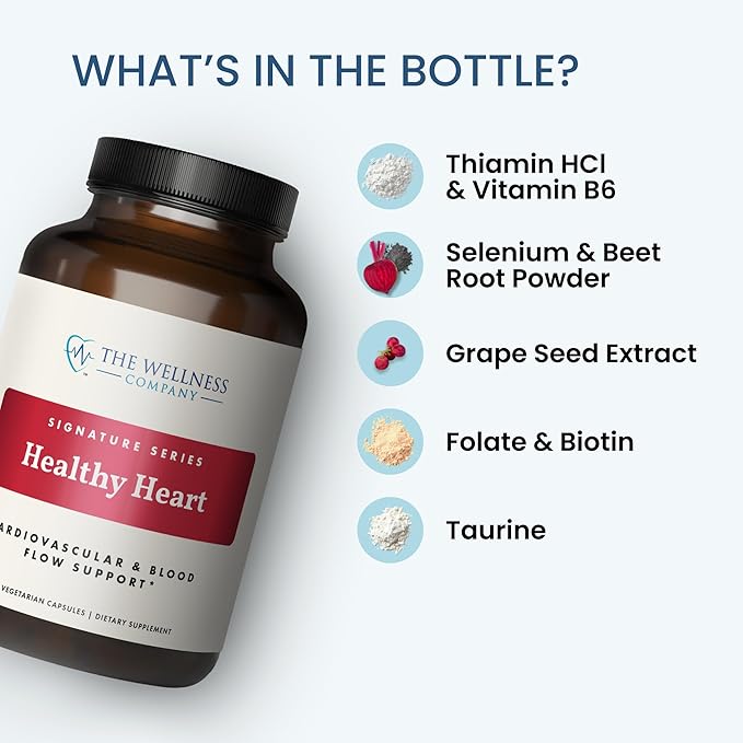 The Wellness Company Healthy Heart - Cardiovascular Strength Blood Flow Nitric Oxide Production &amp Healthy Cholesterol Levels | 60ct (1 Month Supply)