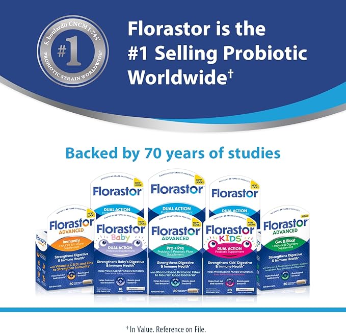 Florastor Probiotics for Digestive and Immune Health 54 Capsules Probiotics for Women &amp Men Helps Flush Out Bad Bacteria Boosts The Good with Our Strain Saccharomyces Boulardii Packaging May