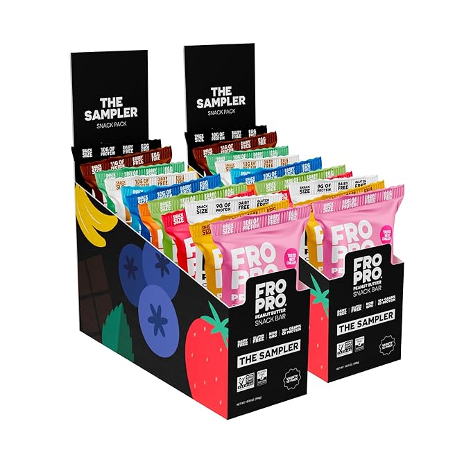 FROPRO Snack Bar - Peanut Butter Snack Bars - Gluten Free Dairy Free Soy Free Non GMO Plant Based Protein Snacks Bar - Crave-worthy &amp Great On-the-Go | Variety 12 Flavors 24 Pack