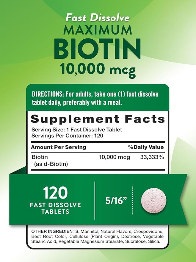 Nature's Truth Biotin 10000 Mcg Fast Dissolve Tabs Natural Berry Flavor 120 Count (Pack of 3)