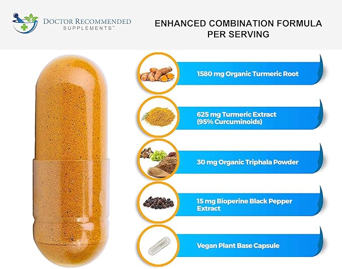 Turmeric Curcumin Supplement - 2250mg/d - Veggie Caps - 95% Curcuminoids with Black Pepper Extract (Bioperine) - 750mg Capsules - 100% Organic - Most Powerful Turmeric (Pack of 3)