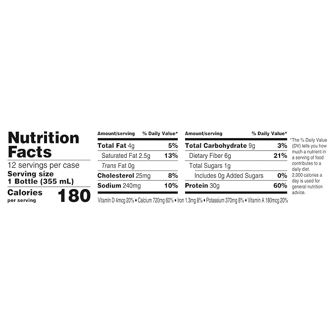 Oikos Protein Shake Chocolate 30g High Protein Drinks Shelf Stable Ready to Drink 5g Prebiotic Fiber 12 fl oz Bottle 12 Count