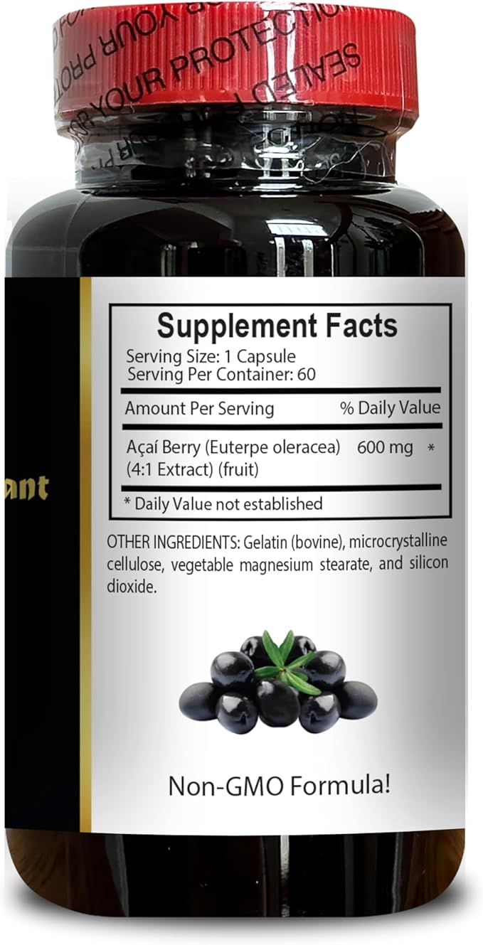 Acai Berry Extract 4:1 Capsules – Superfruit Energy &amp Wellness Supplement for Daily Nutrition Energy Support Supplement - 60 Capsules