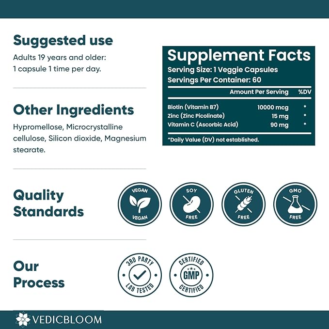 Biotin Capsules 10000 mcg High Potency 60 Vegan Capsules for Healthy Hair Skin and Nails Gluten Free Non GMO (2 120 Capsule)