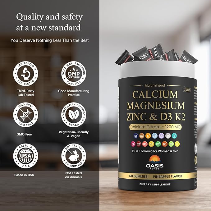 Calcium 1200 mg with Vitamin D3 Gummies Calcium Citrate Supplements for Women &amp Men with Magnesium Zinc Vitamin D3 &amp K2 Potassium Chews for Bone Strength &amp Muscle Support Sugar Free