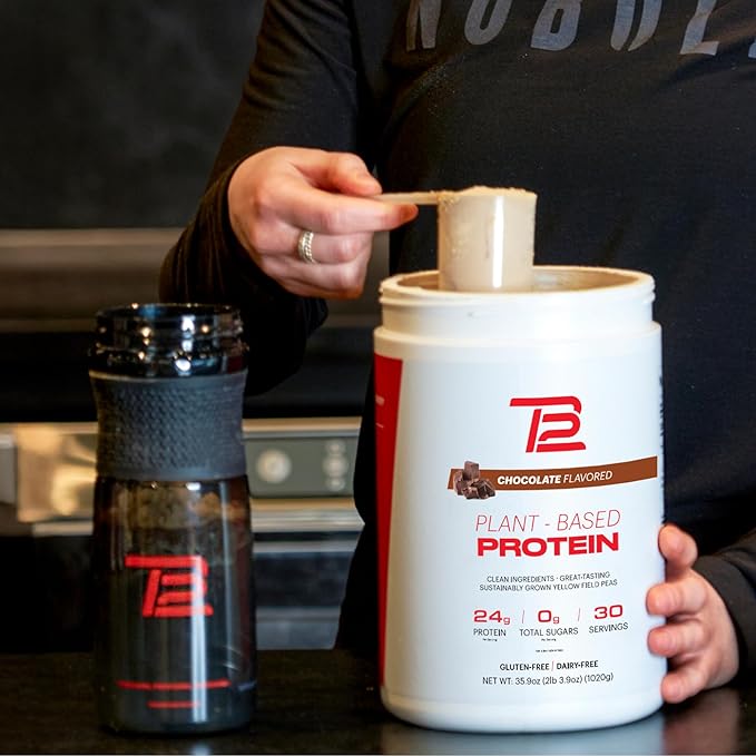 TB12 Plant Based Protein Powder by Tom Brady 24g of Vegan Pea Protein Low Sugar Low Carb Non-GMO Meal Replacement Keto Friendly Paleo Sugar Free Chocolate Flavor (30 Servings/2.25lbs)