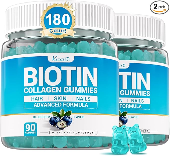 Biotin Gummies 10000mcg with Collagen - 23-in-1 Hair Growth Gummies for Women &amp Men - Hair Skin and Nails Gummies with Keratin &amp Saw Palmetto - Sugar Free Non-GMO Blueberry 180 Count