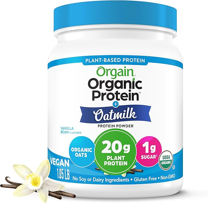 Orgain Organic Vegan Protein Powder + Oat Milk Vanilla Bean - 20g Plant Based Protein Gluten Free No Dairy Soy or Lactose Ingredients Low Sugar Non-GMO Kosher For Shakes &amp Smoothies - 1.05