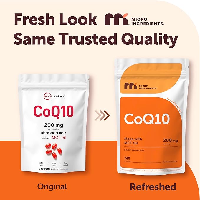 Micro Ingredients CoQ10 200mg Per Serving 240 Softgels | Made with Coconut MCT Oil | Coenzyme Q10 (Ubiquinone) | Non-GMO
