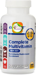 Complete Multivitamin/Multimineral Supplement Tablets Men 50+ 200 Count + Createandbundle Sticker