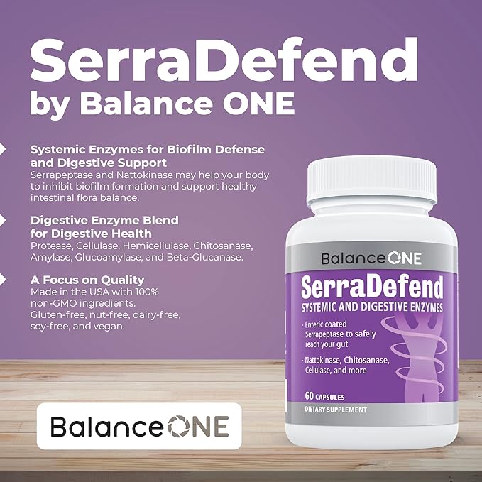 Balance ONE Biofilm Disruptor – Proteolytic Enzymes &amp Defense Supplement with Serrapeptase &amp Nattokinase – Systemic &amp Digestive Support – 60 Capsules 2 Month Supply – for Women &amp Men