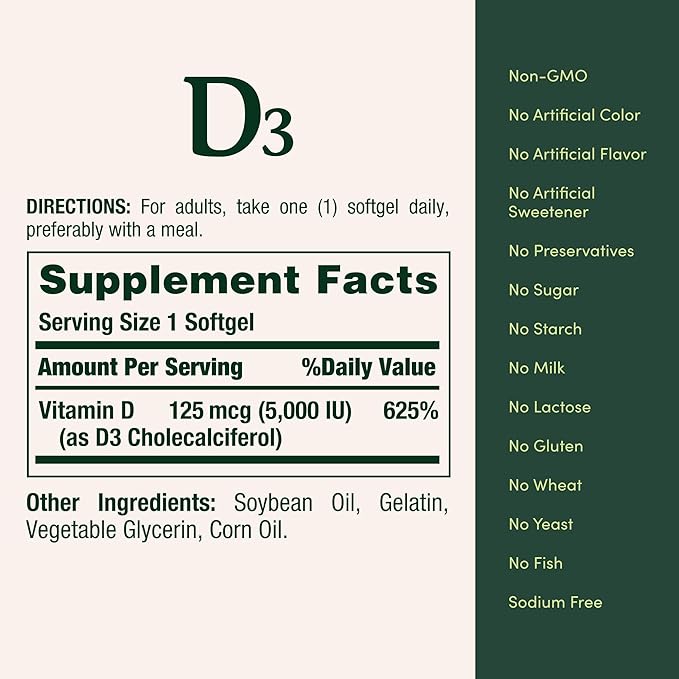 Nature's Bounty Vitamin D3 5000 IU Softgels Rapid Release Immune Support Vitamin D Supplements 240 Ct