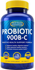 Nutrition Essentials Probiotics for Women and Men - with Lactase Enzyme and Prebiotic Fiber for Digestive Health - 80 Percent + More Potent Supplement for Gut Health Support - Vegan Formula