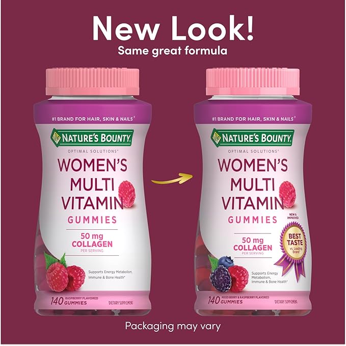 Nature's Bounty Optimal Solutions Women's Multivitamin Gummies for Immune Support Cellular Energy Support Bone Health Raspberry Flavor 140 Ct 70 Total Servings (Pack of 3)