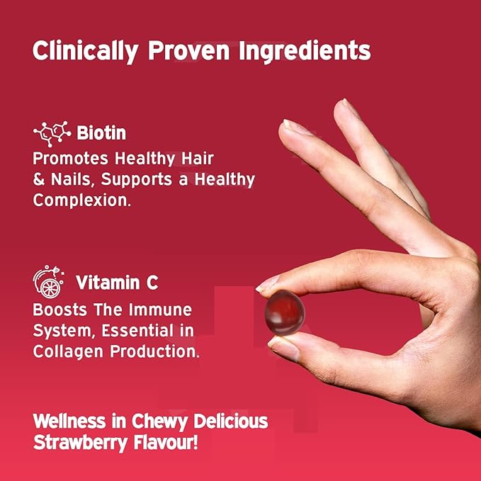 Biotin Gummies for Healthy Hair Skin &amp Nails Growth | with High Potency 10000 mcg of Sesbania Extract Natural BiotinFolic Acid &amp Multivitamins No-Added Sugar Strawberry Flavor|60 Gummy