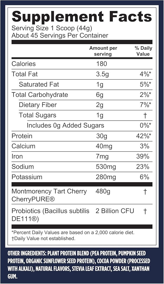 Vega Sport Vegan Protein Powder + Recovery - 30g Plant Based Protein Chocolate 45 Servings 5g BCAAs Probiotics NSF Certified for Shakes &amp Smoothies 4.4lbs (Packaging May Vary) (Pack of 6)