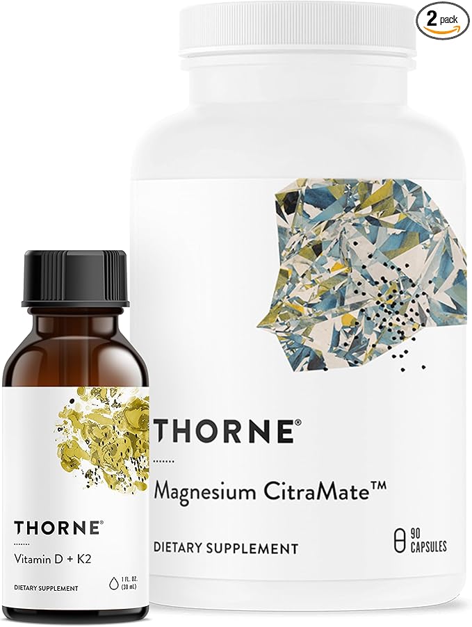 THORNE - Wellness Bundle - Bone Muscle Heart and Lung Health - Vitamin D + K2 Liquid &amp Magnesium CitraMate