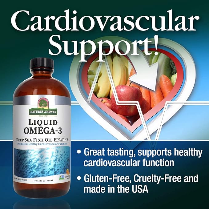 Nature's Answer Liquid Omega-3 | Deep Sea Fish Oil with EPA/DHA Dietary Supplement | Cardiovascular Support | No Preservatives &amp Gluten-Free 16oz (Pack of 2)